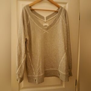 Aerie Light Grey Cozy V-Neck Sweatshirt (S) Oversized